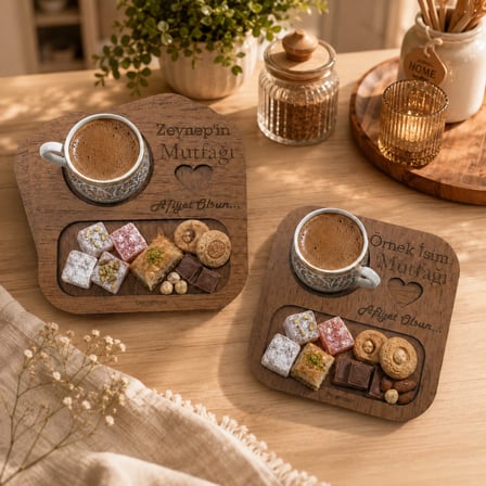 Kişiye Özel 6 Kişilik İsimli Kahve Sunum Tepsisi