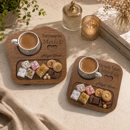 Kişiye Özel 6 Kişilik İsimli Kahve Sunum Tepsisi
