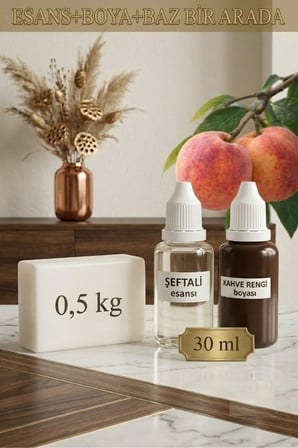 Şeftali Esanslı El Yapımı Sabun Yapım Seti – 500 Gr Opak Sabun Bazı + Kahverengi Sabun Boyası + Şeftali Esansı