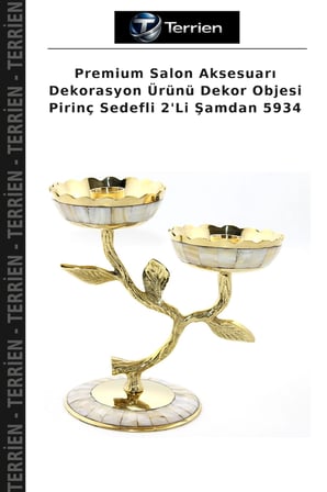 Premium Salon Aksesuarı Dekorasyon Ürünü Dekor Objesi Pirinç Sedefli 2'Li Şamdan 5934