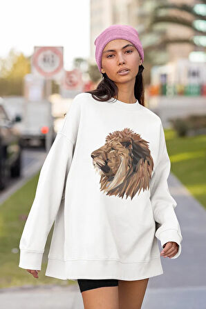 Lion Tasarım Baskılı Unisex Oversize Aslan Sweatshirt