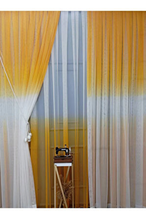 Kavun İçi Koyu Sarı Renkli Renk Geçişli Değrade Sağ/Sol Takım Tül Fon Perde