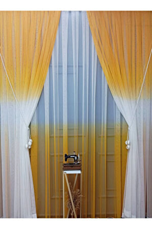 Kavun İçi Koyu Sarı Renkli Renk Geçişli Değrade Sağ/Sol Takım Tül Fon Perde