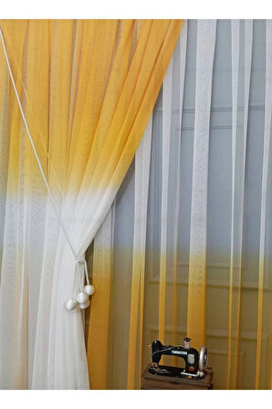 Kavun İçi Koyu Sarı Renkli Renk Geçişli Değrade Sağ/Sol Takım Tül Fon Perde