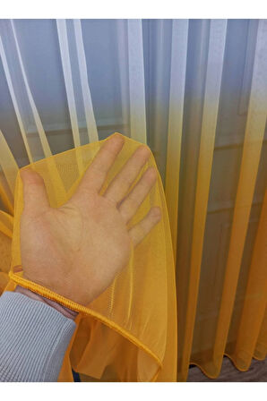 Kavun İçi Koyu Sarı Renkli Renk Geçişli Değrade Sağ/Sol Takım Tül Fon Perde