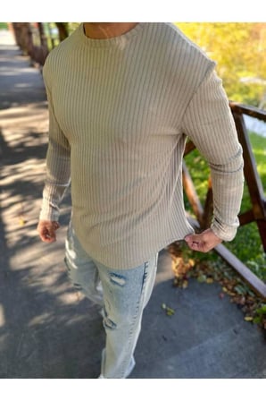 Sweatshirt Uzun Kollu Tişört Fitilli Bisiklet Yaka Yumuşak Dokulu Tüylenmez Pamuklu Sweatshirt