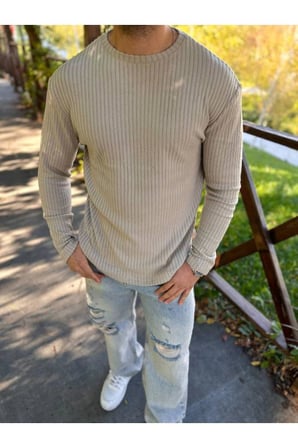 Sweatshirt Uzun Kollu Tişört Fitilli Bisiklet Yaka Yumuşak Dokulu Tüylenmez Pamuklu Sweatshirt
