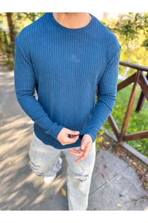 Sweatshirt Uzun Kollu Tişört Fitilli Bisiklet Yaka Yumuşak Dokulu Tüylenmez Pamuklu Sweatshirt