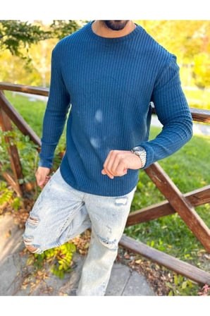 Sweatshirt Uzun Kollu Tişört Fitilli Bisiklet Yaka Yumuşak Dokulu Tüylenmez Pamuklu Sweatshirt