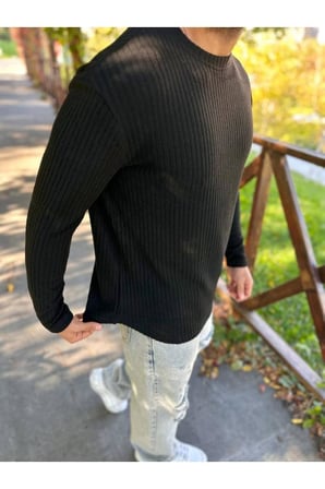 Sweatshirt Uzun Kollu Tişört Fitilli Bisiklet Yaka Yumuşak Dokulu Tüylenmez Pamuklu Sweatshirt