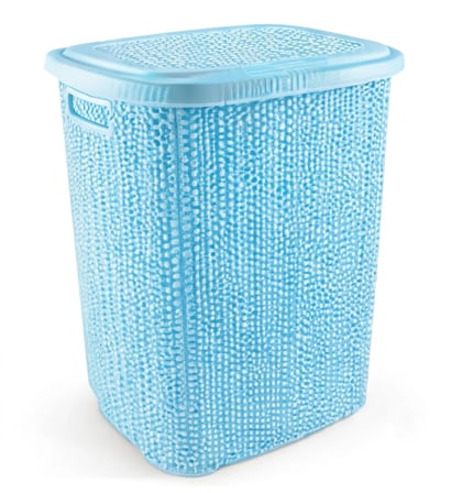 Kirli Çamaşır Sepeti Kapaklı 65 LT Örgü Desenli Plastik Çamaşır Sepeti Banyo Sepeti - Mi