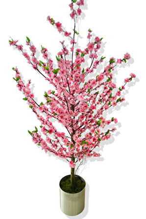 KİRAZ ÇİÇEK PEMBE BAHAR DALI YEŞİL DETAYLI 180 CM 25X25 GALVANİZ SAKSI