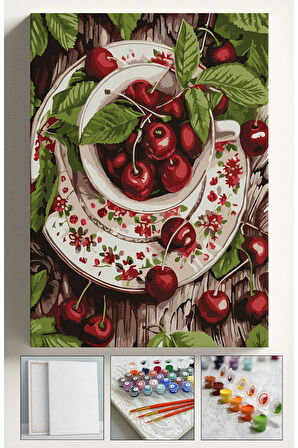 Sayılarla Boyama Seti Numaralı Tuval Fırça Boya 40x50 Cm Kiraz Tabağı