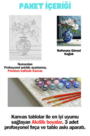 Sayılarla Boyama Seti Numaralı Tuval Fırça Boya KIRMIZI ÇİÇEK VAZO 40X50 Cm
