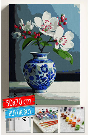 Sayılarla Boyama Seti Numaralı Tuval Fırça Boya Dahil Kasnaklı Set 50x70 Cm - KİRAZ VAZO 2