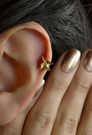 Rodyum Helix Piercing Kıkırdak Küpesi Kırlangıç