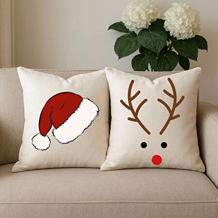 2'Lİ KREM BASKILI %100 PAMUK YENİ YIL BASKILI KIRLENT YASTIK KILIFI