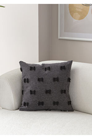 Swita Home Tekli Dekoratif Puantiye Keten Kumaşlı Kırlent Kılıfı 43x43 Siyah