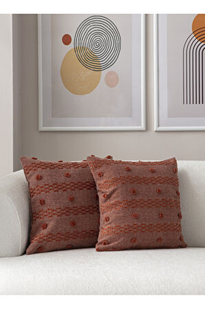 Swita Home İkili Dekoratif Puantiye Keten Kumaşlı Kırlent Kılıfı 43x43 Kiremit
