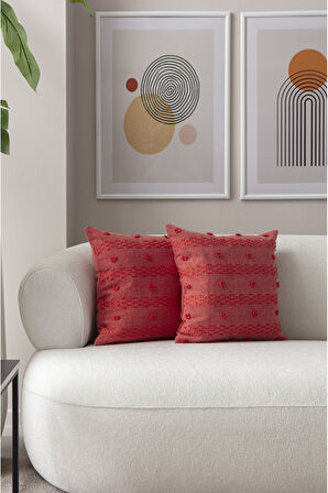 Swita Home İkili Dekoratif Puantiye Keten Kumaşlı Kırlent Kılıfı 43x43 Pembe