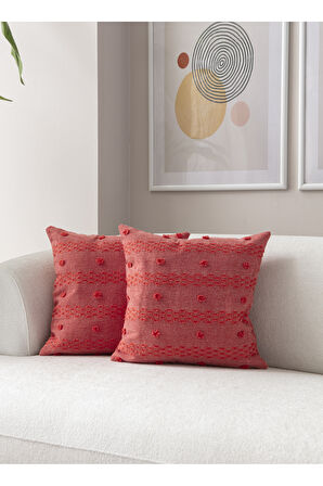 Swita Home İkili Dekoratif Puantiye Keten Kumaşlı Kırlent Kılıfı 43x43 Pembe