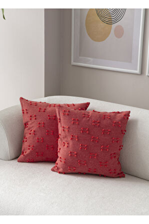 Swita Home İkili Dekoratif Puantiye Keten Kumaşlı Kırlent Kılıfı 43x43 Pembe