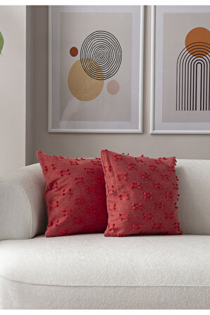 Swita Home İkili Dekoratif Puantiye Keten Kumaşlı Kırlent Kılıfı 43x43 Pembe