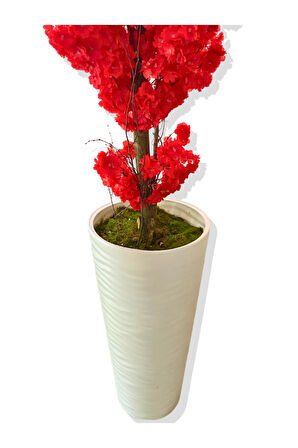 LÜX KIRMIZI BAHARDALI 200 CM YAPAY AĞAÇ 80X40 BEYAZ KUMSAL SAKSI