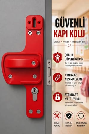 Okul, Kreş ve Eğitim Alanları İçin Bariyerli Kapı Kolu | Çocuk Güvenlikli | Kırılmaz | 10'lu Paket