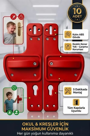 Okul, Kreş ve Eğitim Alanları İçin Bariyerli Kapı Kolu | Çocuk Güvenlikli | Kırılmaz | 10'lu Paket
