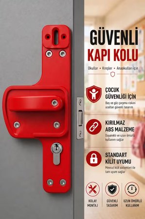 Okul, Kreş ve Eğitim Alanları İçin Bariyerli Kapı Kolu | Çocuk Güvenlikli | Kırılmaz | 10'lu Paket