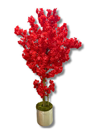 Yapay Ağaç Kırmızı Bahar Dalı 200 Cm 30x30 Metal Saksıda