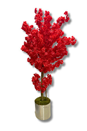 Yapay Ağaç Kırmızı Bahar Dalı 200 Cm 30x30 Metal Saksıda