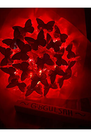 Sevgililer Gününe Özel Kırmızı Ledli Kelebek Buketi
