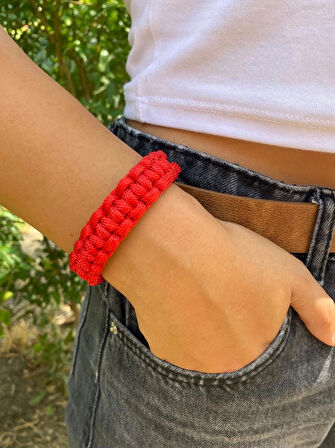 PARACORD BİLEKLİK KIRMIZI KOBRA MODELİ