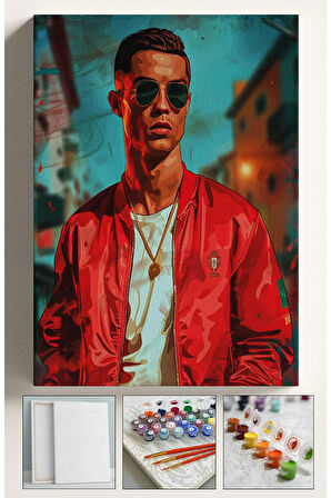 Sayılarla Boyama Hobi Seti Çerçeveli Numaralı Tuval Fırça Boya Dahil Kasnaklı RONALDO 40x50 Cm