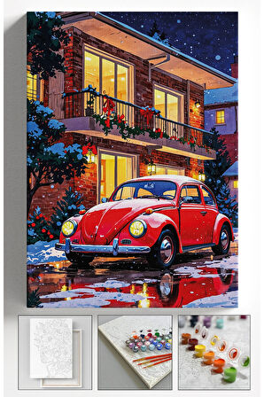 ayılarla Boyama Kasnaklı Tablo Seti Fırça Boya Dahil KIRMIZI VOSVOS 40x50