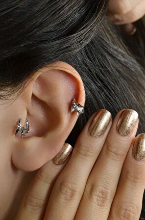 Kırlangıç Helix Piercing Kıkırdak Küpesi Gümüş Renkli