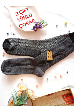 2 ÇİFT YÜNLÜ TERMAL  ERKEK KOKULU  KIŞLIK SOKET KALIN DESENLİ ÇORAP HEDİYE FÜME SİYAHBEYAZ 40-45