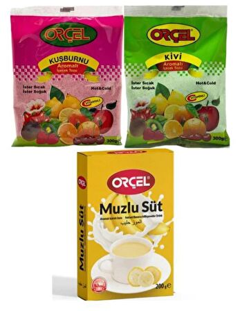 Orçel Muzlu Süt 200gr. + Orçel Kivi 300gr. + Orçel Kuşburnu 300gr. Aromalı İçecek Tozu Oralet Çay