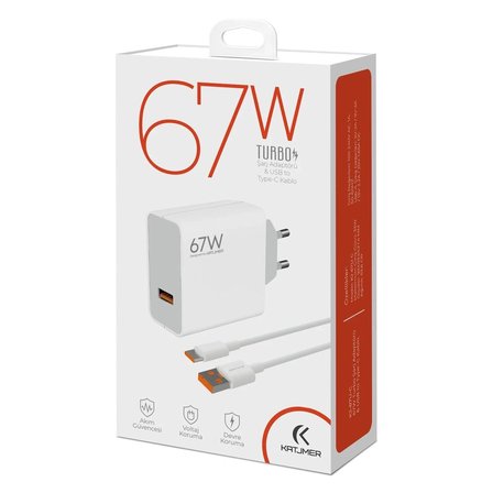 KATJMER KJ-67U-C USB'li 67W Şarj Adaptörü ve Type-C Kablo