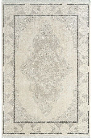 Pierre Cardin Voyage KJ01A Krem Gri Viskon Akrilik Yumuşak Dokulu Klasik Desen Halı