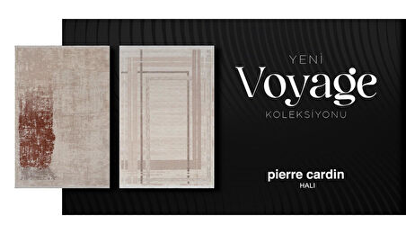 Pierre Cardin Voyage KJ06B Krem Kahve Viskon Akrilik Yumuşak Dokulu Modern Çizgili Halı