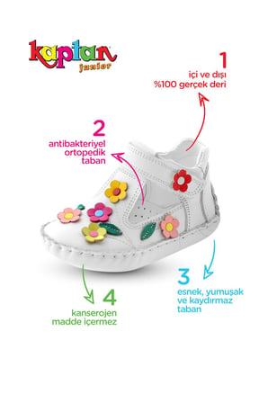 Kaptan junior İlkadım Hakiki Deri Kız Bebek Çocuk Ortopedik Ayakkabı Patik İTDK 2205 BEYAZ
