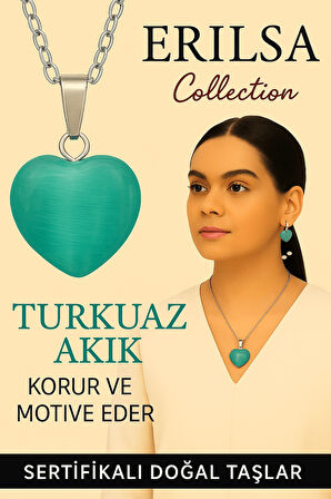 Sertifikalı Kalp Model Turkuaz Akik Taşı Kolye – Koruyucu Enerji ve Yüksek Motivasyon Taşı