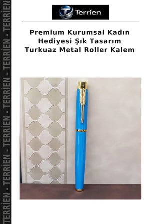 Premium Kurumsal Kadın Hediyesi Şık Tasarım Turkuaz Metal Roller Kalem