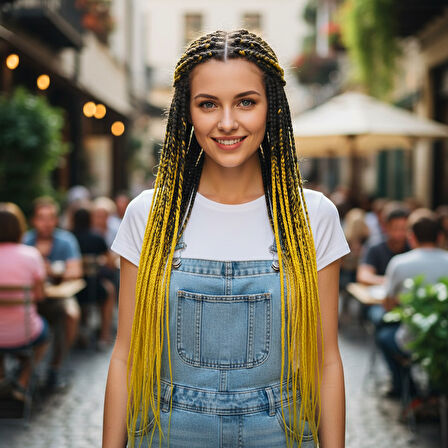 Afrika Örgüsü Ve Rasta İçin Sentetik Ombreli Saç / Siyah / Sarı