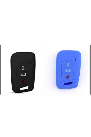 2 Adet Passat B8 Ateca Süper B Silikon Anahtar Koruma Kılıfı Mavi Ve Siyah Anahtarsız Çaliştırma