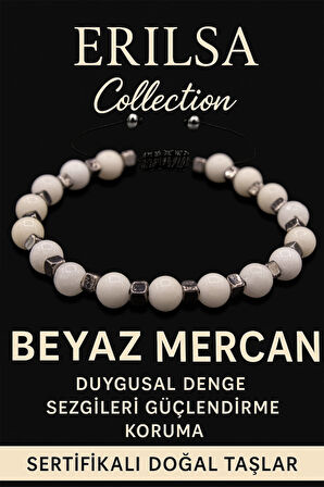 Sertifikalı 6mm Terahertz & Beyaz Mercan Taşı Bileklik – Sakinlik, Saflık ve Koruma