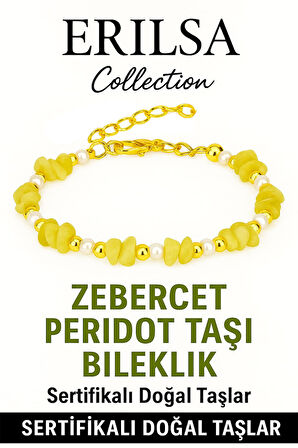 Sertifikalı Kırık Taşlı Model İnci – Zebercet (Peridot) Taşı Bileklik – Denge ve Canlılık Enerjisi